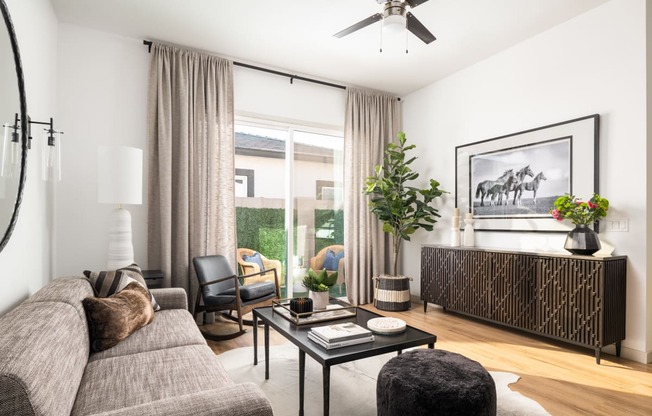 a living room with a couch and a coffee table