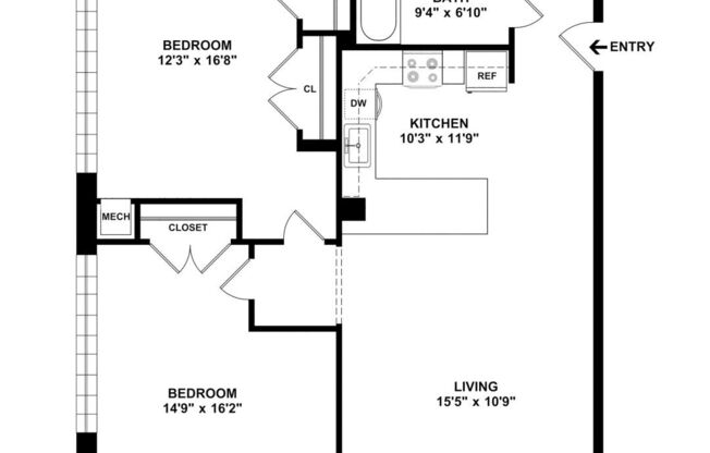 2 beds, 1 bath, 1,063 sqft, $1,857
