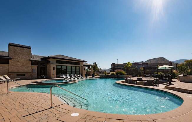Resort Style Pool With Hot Tub, Sun Deck, & Fire Lounge