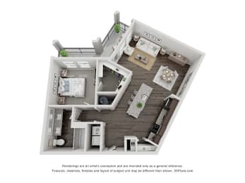 1 bed, 1 bath, 876 sqft, $1,512