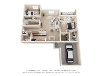 2 beds, 2 baths, 1,119 sqft, $1,999