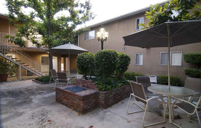 our apartments offer a private patio with a fire pit