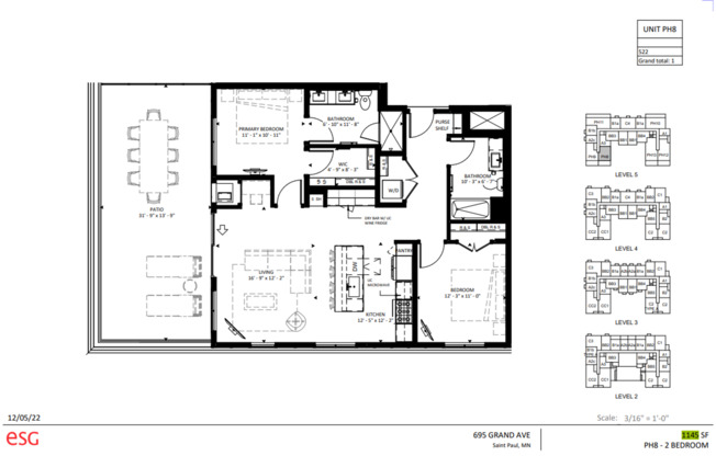 2 beds, 2 baths, 1,145 sqft, $3,995, Unit 522
