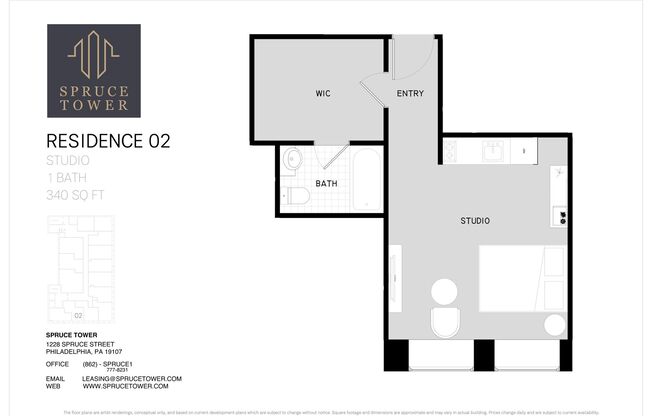 Studio, 1 bath, 340 sqft, $1,395, Unit 702
