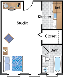 Studio, 1 bath, 423 sqft, $1,699