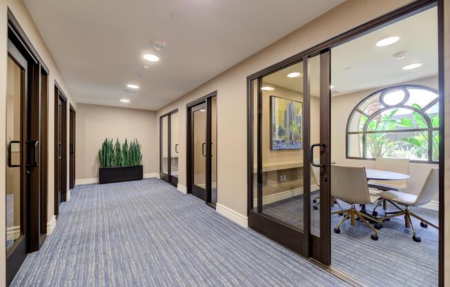 a hotel room with a large window