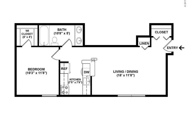 1 bed, 1 bath, 575 sqft, $1,155