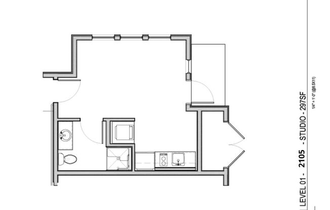 Studio, 1 bath, 340 sqft, $1,250, Unit 2105
