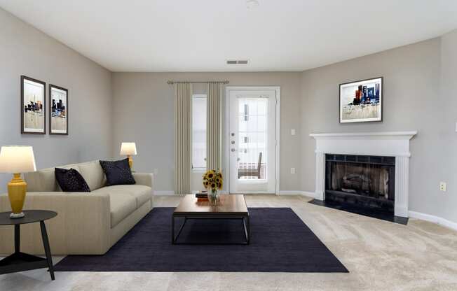 Living Room With Fireplace at Governors Green, Bowie, Maryland