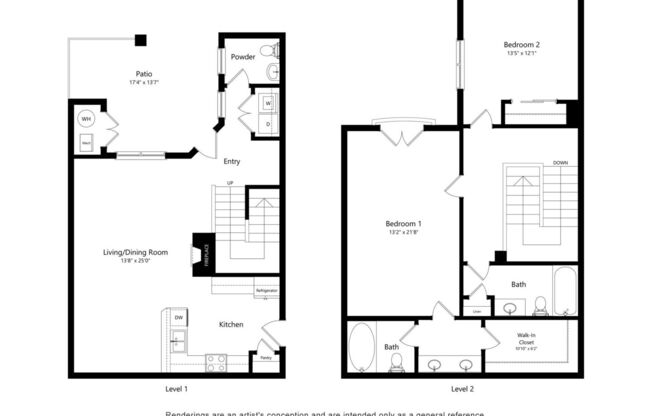 2 beds, 2.5 baths, 1,279 sqft, $2,599