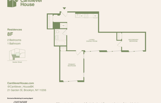 2 beds, 1 bath, $5,529, Unit 8F