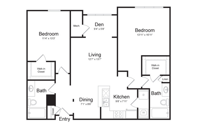 2 beds, 2 baths, 1,208 sqft, $2,148