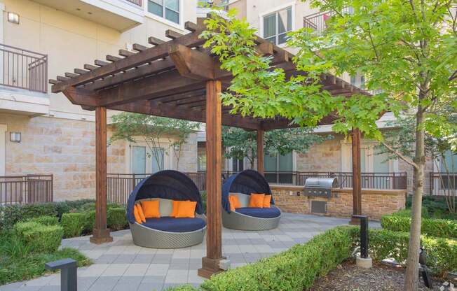 Photo of outdoor seating under overhang
