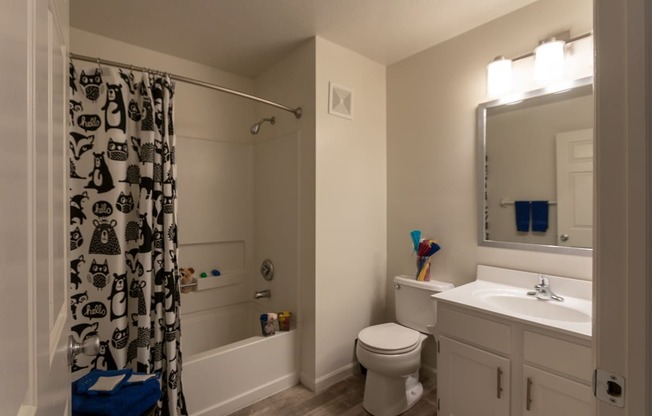 This is a photo of the bathroom in the 1100 square foot 2 bedroom Kettering floor plan at Washington Park Apartments in Centerville, OH.