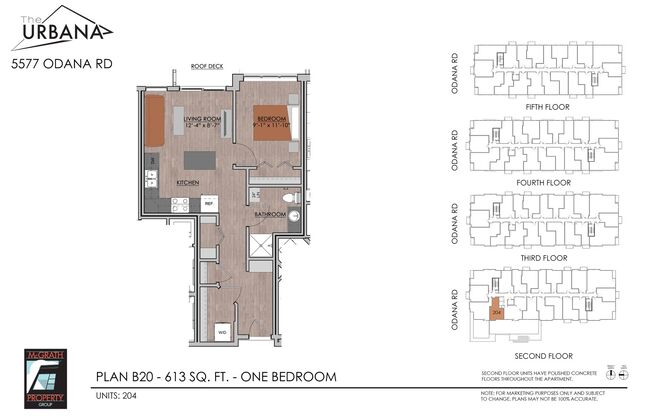 1 bed, 1 bath, 613 sqft, $1,750, Unit 204