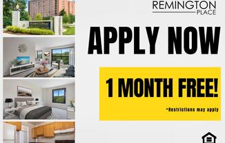 A flyer for Remington Place advertises a limited time offer for a free month.