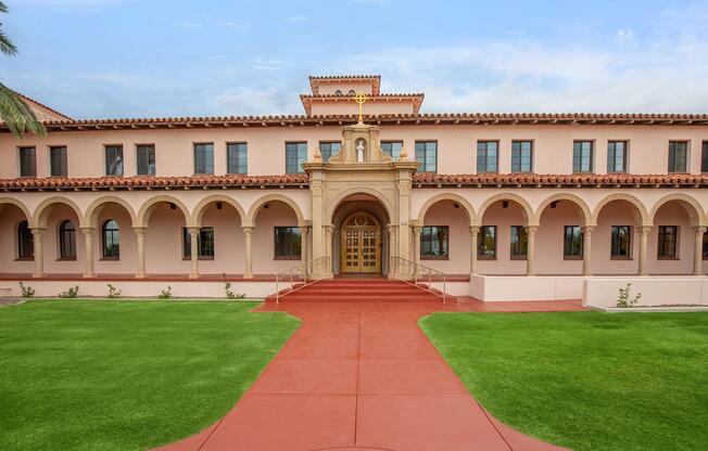 a large lawn in front of a building