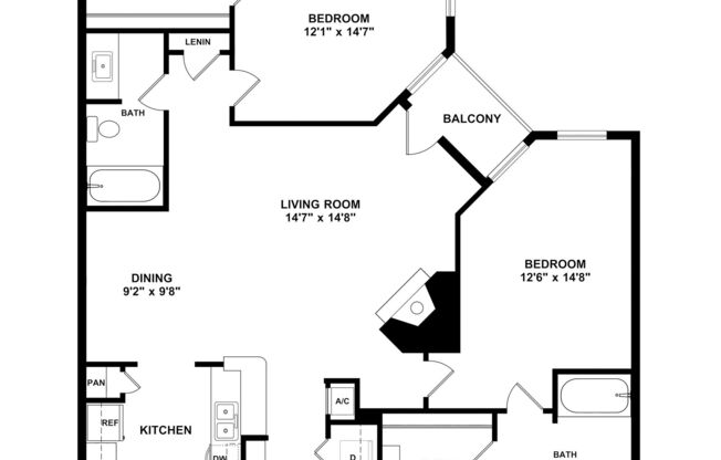 2 beds, 2 baths, 1,159 sqft, $1,825