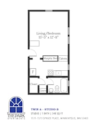 Studio, 1 bath, 348 sqft, $809