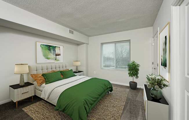 the preserve at ballantyne commons apartments bedroom with green bed