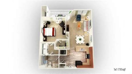 1 bed, 1 bath, 735 sqft, $1,225