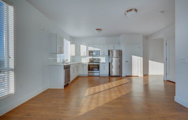 Empty living room and kitchen