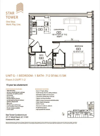 1 bed, 1 bath, 713 sqft, $4,200, Unit 6G