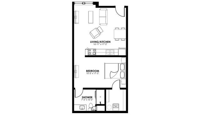 Studio, 1 bath, 631 sqft, $1,195, Unit 60