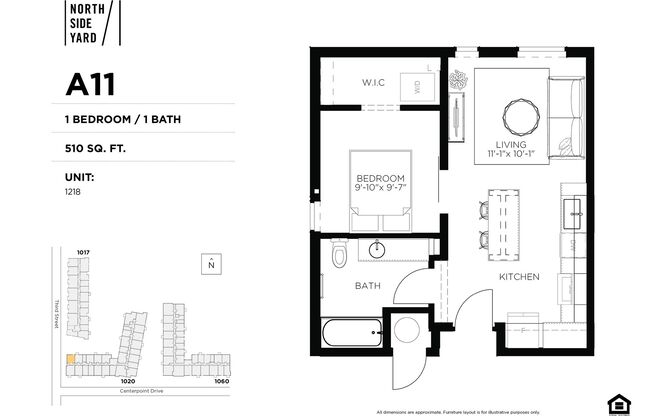 1 bed, 1 bath, 510 sqft, $1,200, Unit 1418