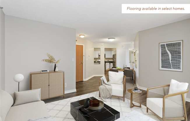 Galtier Towers Apartments in Downtown St. Paul Living Room, Wood Flooring Available in Select Homes