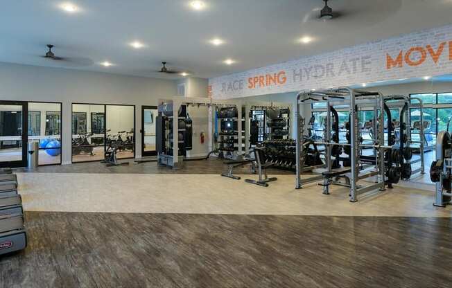 the gym with treadmills and other exercise equipment at The Eddy at Riverview, Smyrna, GA, 30126