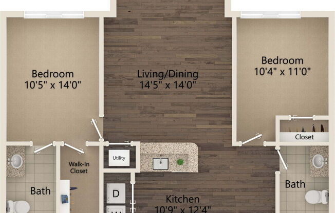 2 beds, 2 baths, 1,039 sqft, $1,679