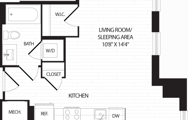 Studio, 1 bath, 475 sqft, $2,020, Unit 109