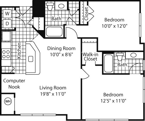 2 beds, 2 baths, 1,076 sqft, $2,148, Unit 1107