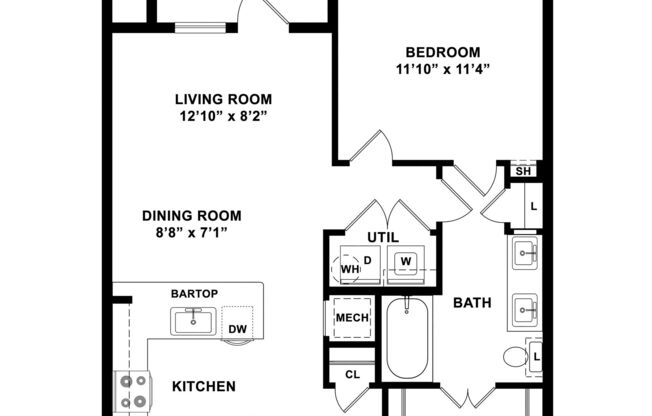 1 bed, 1 bath, 745 sqft, $1,258