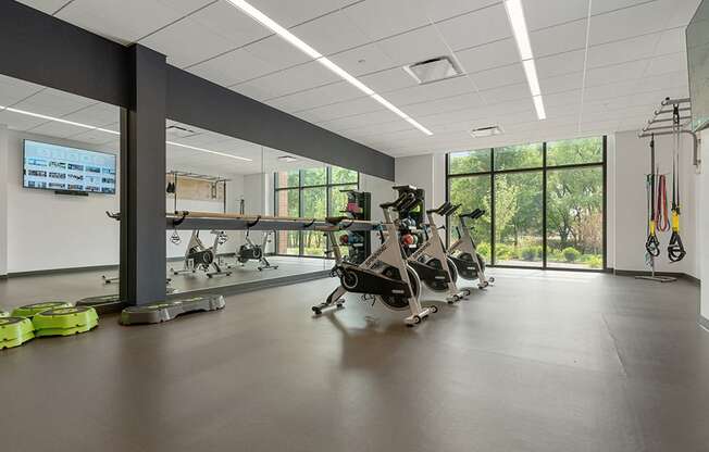 Cardio bicycles in the state-of-the-art fitness center at Keva Flats