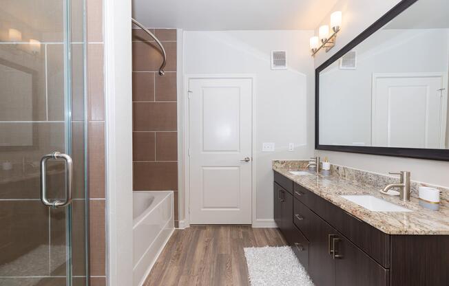 a room with a sink and a mirror