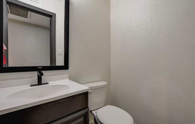 a bathroom with a toilet and a sink and a mirror