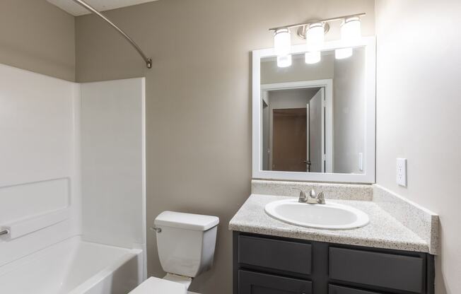 a bathroom with a sink and a toilet and a mirror