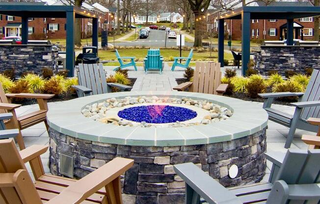 Convenient outdoor fire pit and kitchen area