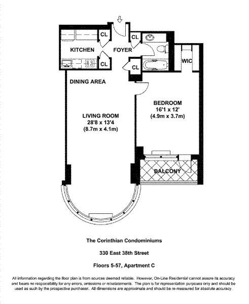 1 bed, 1 bath, $5,500, Unit 14C