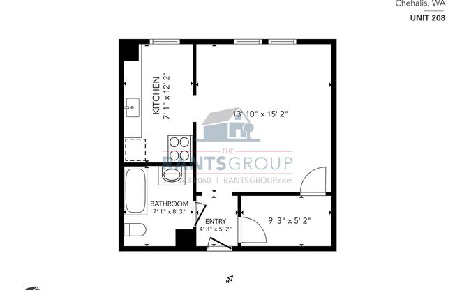 Studio, 1 bath, 399 sqft, $950, Unit 208