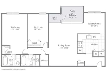 2 beds, 2 baths, 1,055 sqft, $2,404