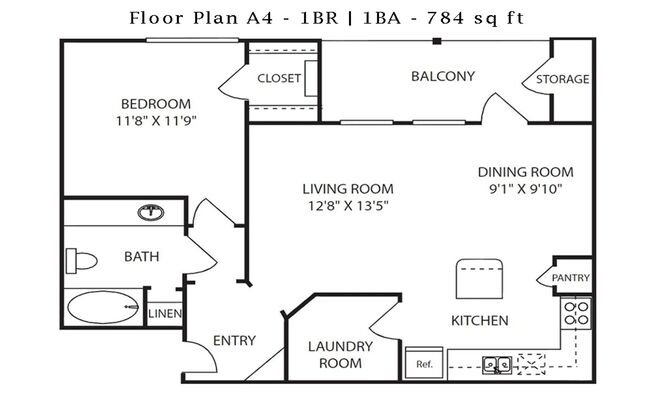 1 bed, 1 bath, 784 sqft, $1,320, Unit 435