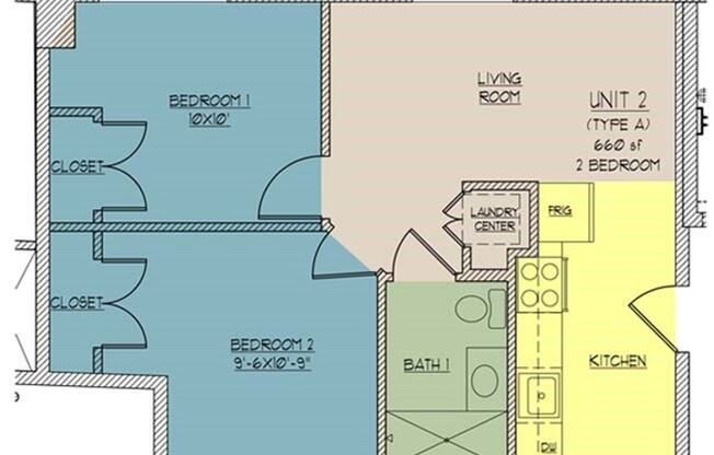 2 beds, 1 bath, 660 sqft, $995, Unit Apt #2