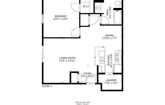 1 bed, 1 bath, 839 sqft, $1,175, Unit E204
