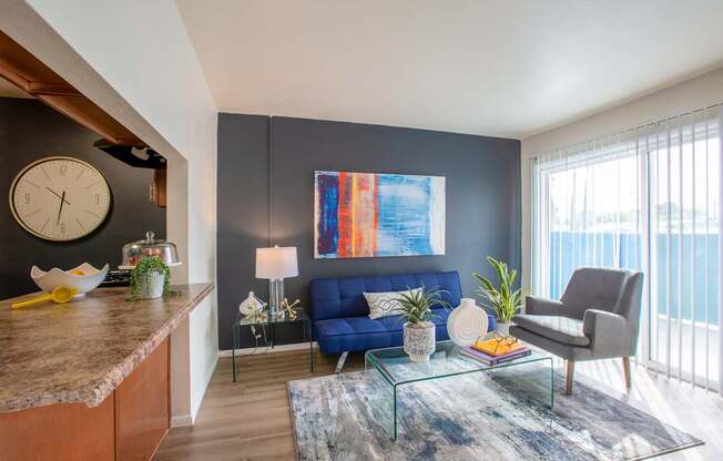 Tucson, AZ Apartments – Midtown on Seneca – Photo of Furnished Living Room with Woodstyle Flooring