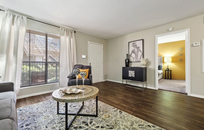 a living room with a large window
