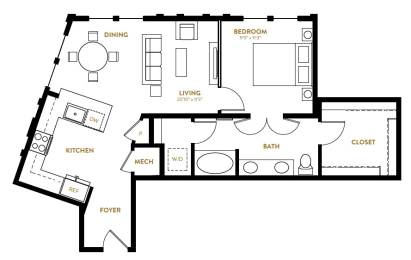 1 bed, 1 bath, 819 sqft, $1,592