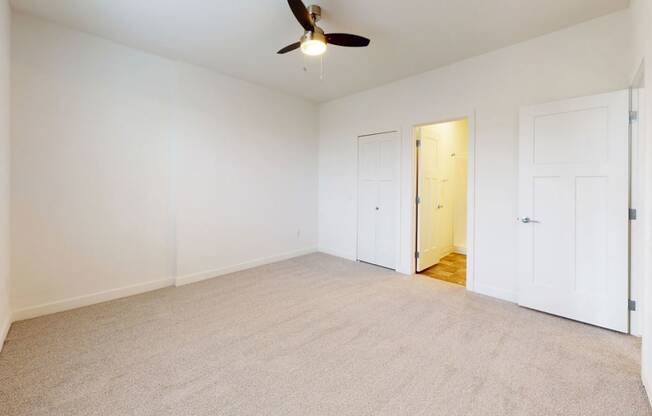a bedroom with walk-in closet and second bathroom